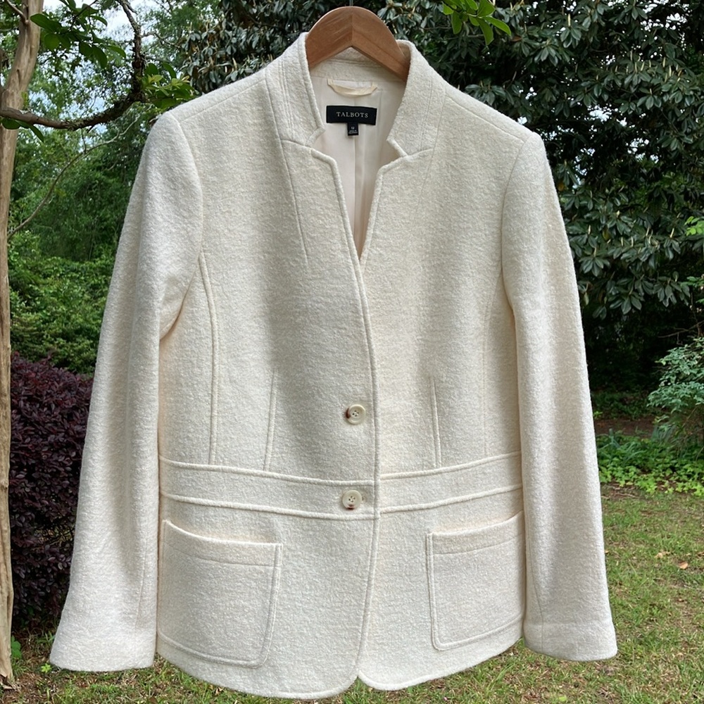Talbots Cream Textured Two-Button Blazer